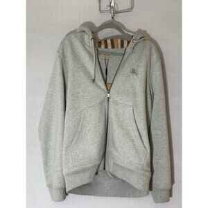 Burberry Men’s Zip Up Hoodie Gray Medium Nova Check Lining Logo Authentic